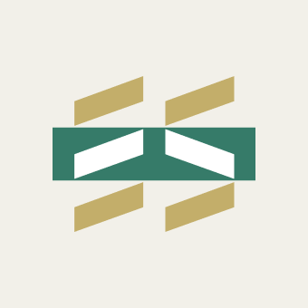 A green rectangle with two white notches is centered on a beige background, surrounded by four gold parallelograms arranged above and below the rectangle—an aesthetic reminiscent of the precision found in MEP/FP designs by Engineered Systems Inc.